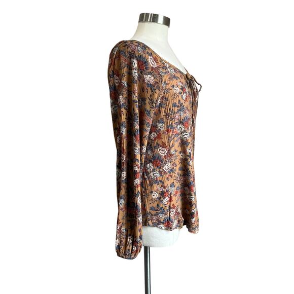 Lucky Brand Brown Floral Cottagecore Prairie Boho Blouse Size M - Picture 3 of 10